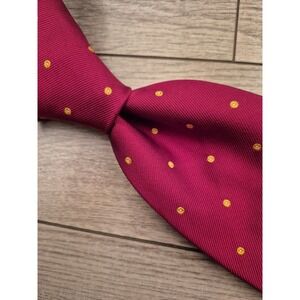 Brioni Dark Red Silk Polka Dot Tie Hand Made Italy Yellow Dots Luxury Mens Tie